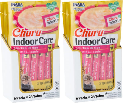 INABA Churu Indoor Care for Hairball Control, Functional Lickable Cat Treat with Taurine & Green Tea Extract, 0.5Oz Each, 24 Tubes Total, Tuna Recipe13