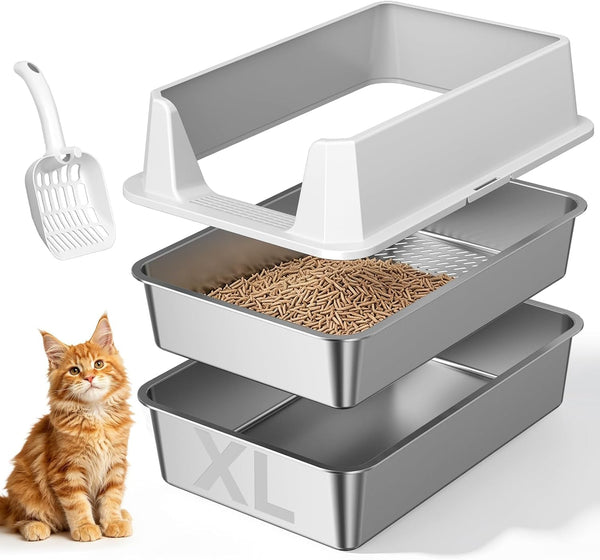 XL Enclosed Stainless Steel Litter Box with Lid, Light Gray | Covered, High Sided, Rustproof & Leak Proof, Easy Clean, Odor Control, Includes Scoop & Step13