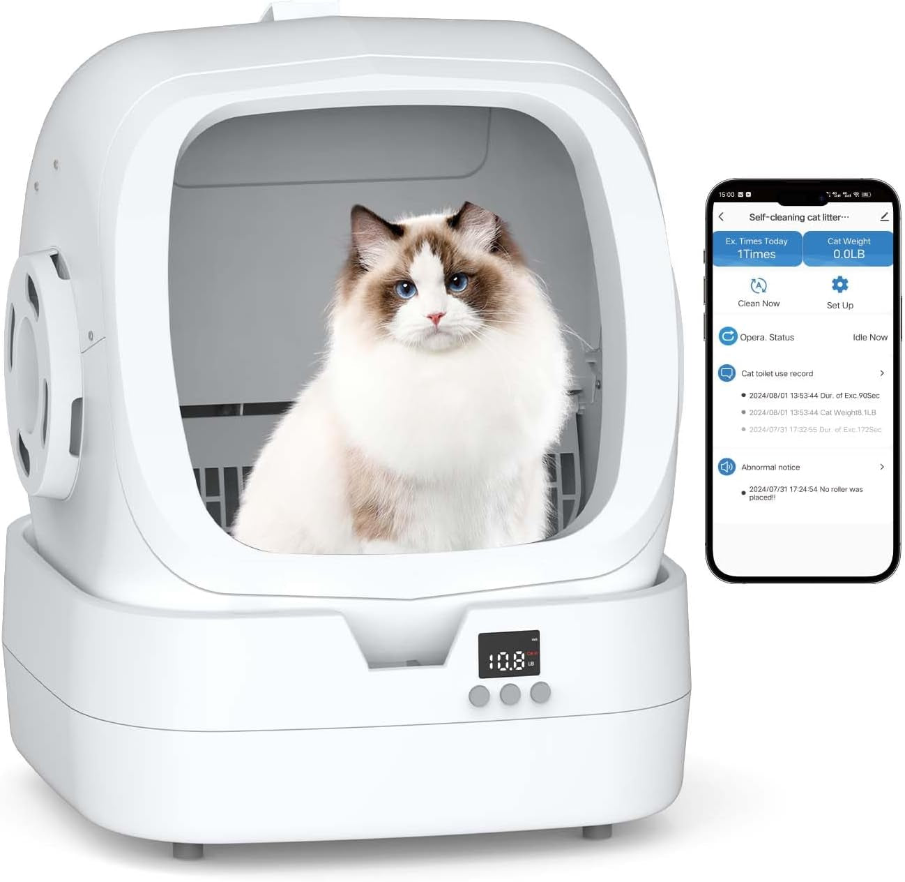 mintakawa-automatic-cat-litter-box-self-cleaning-app-control-and-weight-monitoring-ultra-quiet-suitable-for-medium-cats-and-kittens-safe-anti-pinch-litter-box-assembly-required-white