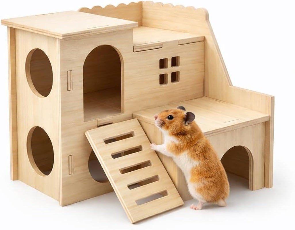 tiny-hamster-maze-wood-house-fun-slide-house-double-decker-hut-for-dwarf-gerbil-mouse-mice-rat-small-animalsonly-for-small-hamster