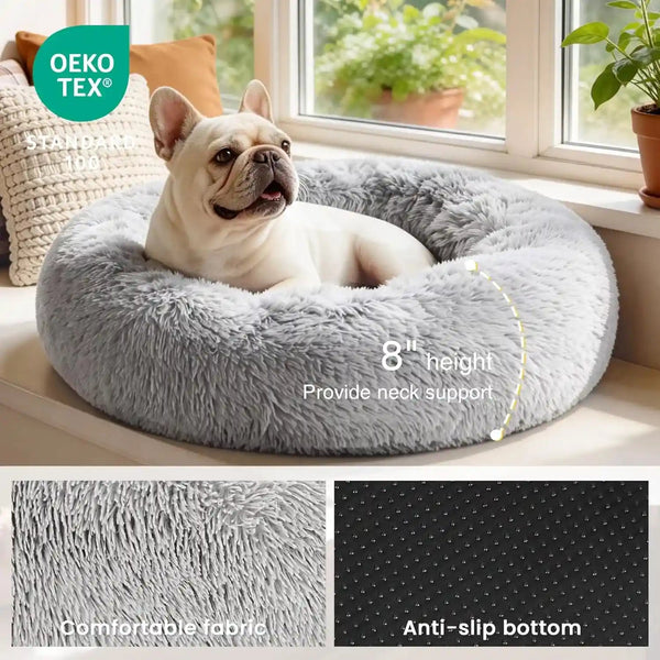 Love'S Cabin Calming Cat Bed for Indoor Cats, Anti-Anxiety Donut round Dog Bed, Fluffy Faux Fur Washable Pet Bed for Small Medium Dogs and Cats, Grey, 20In3