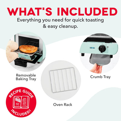 Mini Toaster Oven | Small Toaster Oven for Dorms, Apartments, & Small Kitchens, Adjustable Timer Dial with Auto Shutoff, Removable Cooking Tray & Crumb Catch, Aqua7
