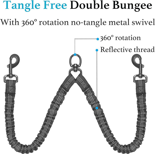 Double Dog Leash, 360° Swivel, No Tangle, Large, 25-150 Lbs, Black | Dual Leash for Two Dogs, Split Leash, Shock-Absorbing Bungee, Padded Handle, Heavy-Duty Rope5