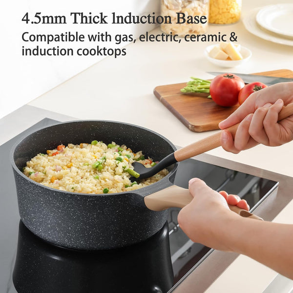 Nonstick Saucepan with Lid, 3.5 Quart German Greblon Ceramic Sauce Pan, Non Toxic Sauce Pot with Cover for Multipurpose Use, PTFE, PFOA & PFAS Free, Induction Compatible.3
