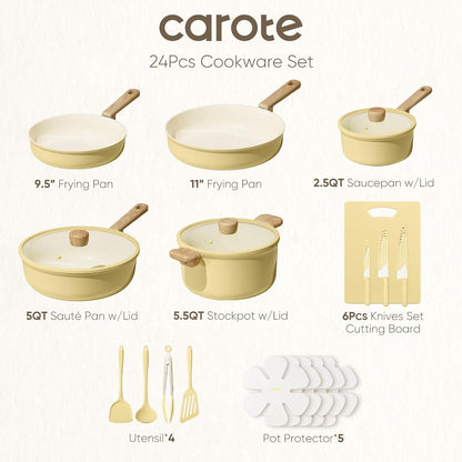 24Pcs Ceramic Cookware Set, Pots and Pans Non Stick Kitchen Cookware Sets, Pots and Pans Set Cooking Set with Knife Set2