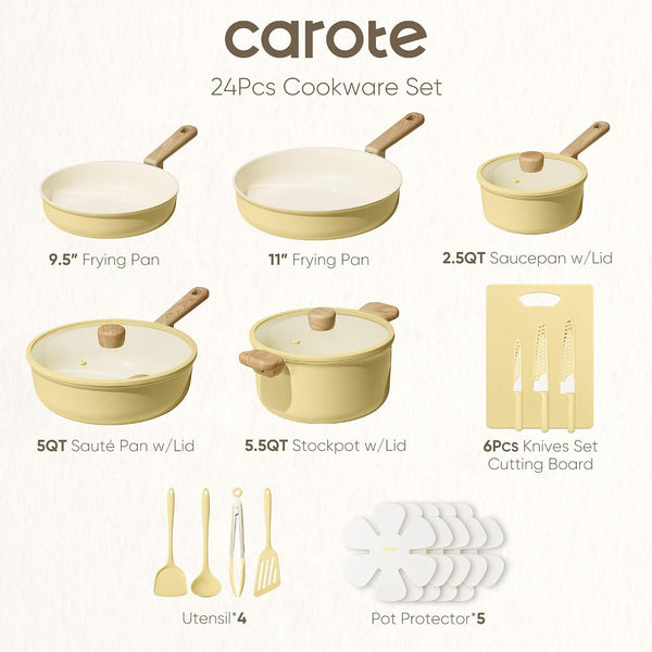 24Pcs Ceramic Cookware Set, Pots and Pans Non Stick Kitchen Cookware Sets, Pots and Pans Set Cooking Set with Knife Set2