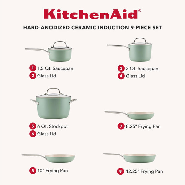 Kitchenaid Hard-Anodized Induction Ceramic Pots and Pans Set, 9Pc Cardamom5