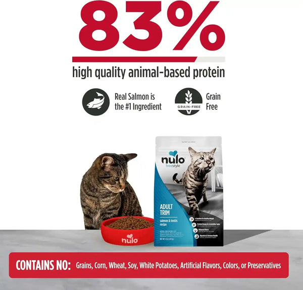 Nulo Freestyle Adult Trim Dry Cat Food - Salmon & Lentils, High Protein, Grain Free, Weight Management Kibble with Probiotics & L-Carnitine, 4Lb Bag2