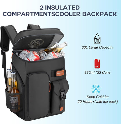 33/45 Cans Leakproof Insulated Cooler Backpack with Double Deck | 20 Hours Cooling, Sternum Strap, Lightweight, Multifunctional Cooler, Travel Camping Beach Picnic , Gift for Men & Women7