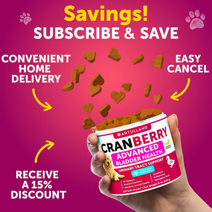 Dog UT Treats - Cranberry Chews for Dogs - Urinary Tract & Bladder Support Supplement with Natural Cranberry Extract - Tasty 120 Soft Bites for Daily Wellness with Fish Oil, Pumpkin, D-Mannose7