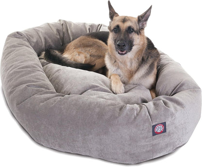 Majestic Pet 40 Inch Micro Velvet Calming Dog Bed Washable – Cozy Soft round Dog Bed with Spine for Head Support - Fluffy Donut Dog Bed 40X29X9 (Inch) – round Pet Bed Large – Pearl34