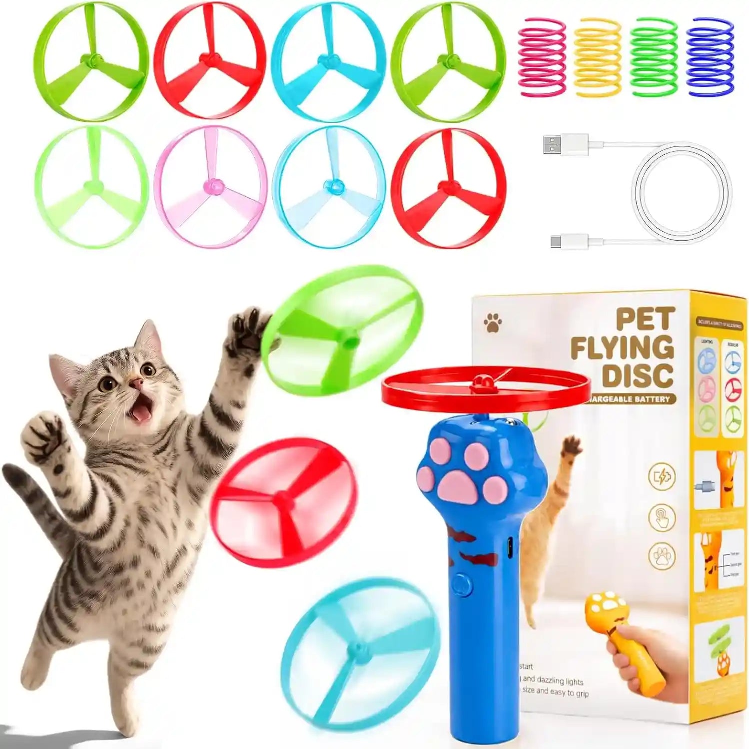 baborui-cat-toy-disc-launcher-rechargeable-interactive-cat-fetch-toy-launcher-with-8-flying-discs-flying-enrichment-toys-for-indoor-bored-kittens-adult-cats-yellow