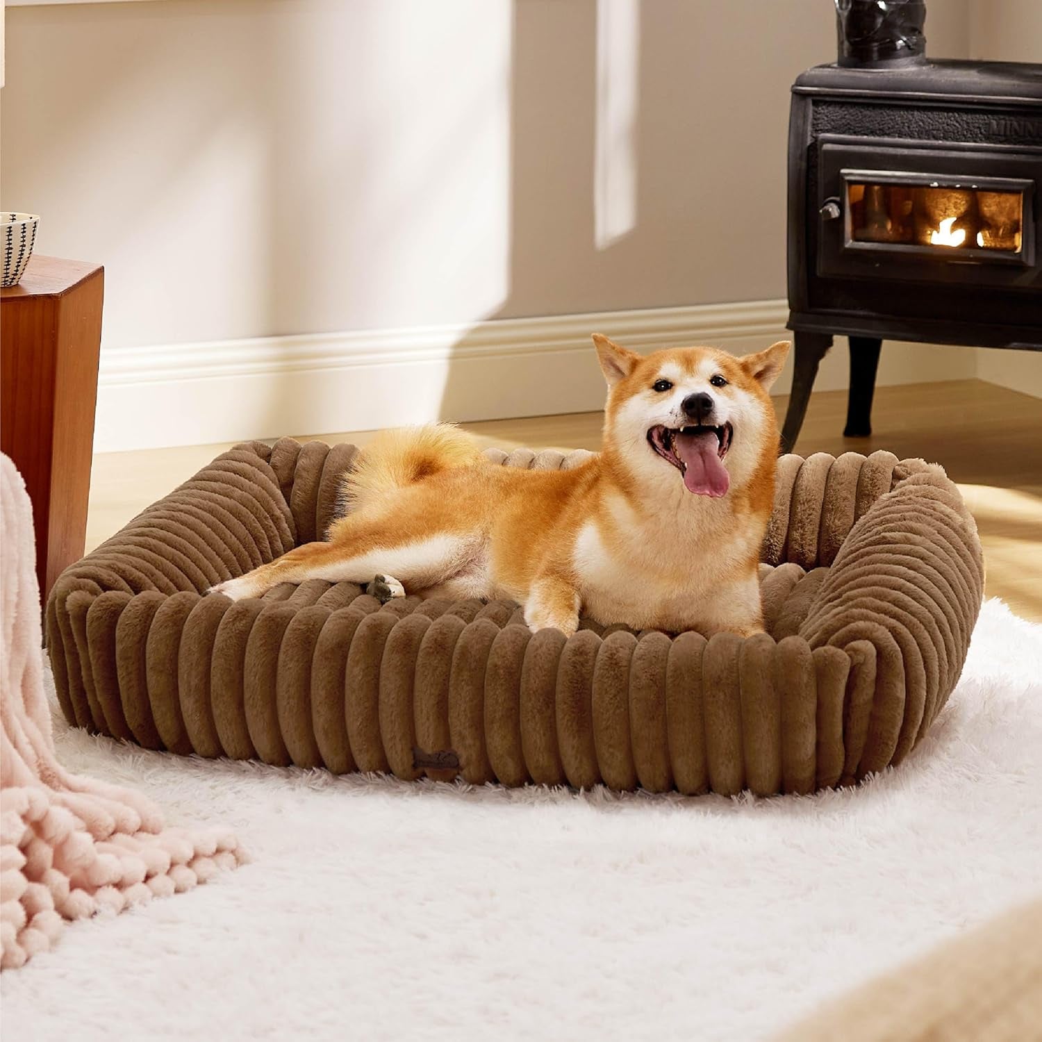 bedsure-comfyfleece™-cute-dog-bed-for-small-medium-dogs-washable-25in-cream-furry-puppy-beds-square-rectangle-orthopedic-corduroy-aesthetic-pet-beds-removable-zipper-cover-non-slip-bottom-up-to-15-lbs
