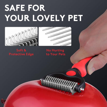 Tpotato Deshedding Dog Brush for Long Haired Dogs Cats,Undercoat Shedding Rake for Dematting Detangling Tangles Matted Fur and Knots,Metal Pet Comb,Professional Pet Grooming Supplies Tool Kit,Red4