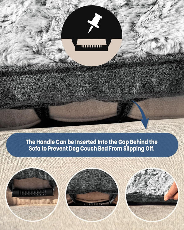 Calming Large Dog Bed for Couch, 41 X 37 Inch Removable Couch Cover for Dogs Washable, Non-Slip Fluffy Plush Dog Sofa Mat for Furniture Protector - Grey4