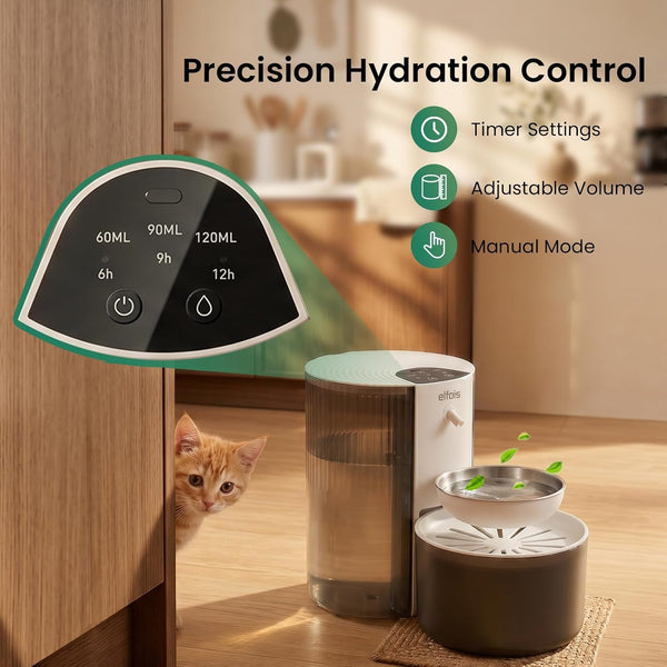 Cat Water Fountain No Filter, Cordless Rechargeable Pet Water Dispenser with 3L Large Capacity, Clean & Dirty Water Tanks, Stainless Steel Bowl for Cats Small Dogs4