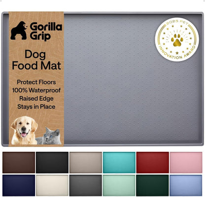 GORILLA GRIP 100% Waterproof Raised Edge BPA Free Silicone Pet Feeding Mat, Dog Cat Food Mats Contain Spills Protects Floors, Placemats for Cats and Dogs Water Bowl, 18.5X11.5, Gray1