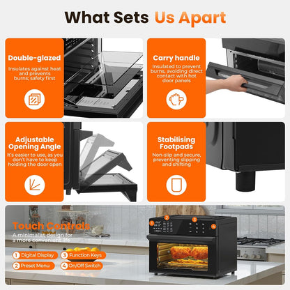 Air Fryer Toaster Oven Combo, 21-In-1 Countertop Convection, 32QT Extra Large Air Fryer with 360° Rotisserie & 4-Layer Cooking, Full Accessories7