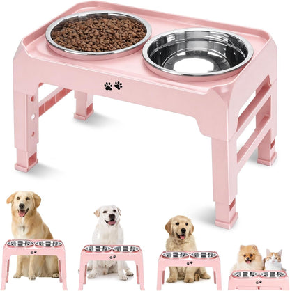 COMESOON Elevated Dog Bowls for Small Medium Dogs, 3 Height Adjustable Raised Stand with 2 Thick 6" Stainless Steel Food Bowls, Non-Slip Feeder Adjusts to 2.75", 6", 7.5", Black15