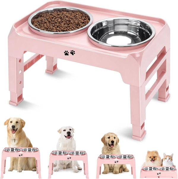 COMESOON Elevated Dog Bowls for Small Medium Dogs, 3 Height Adjustable Raised Stand with 2 Thick 6" Stainless Steel Food Bowls, Non-Slip Feeder Adjusts to 2.75", 6", 7.5", Black15