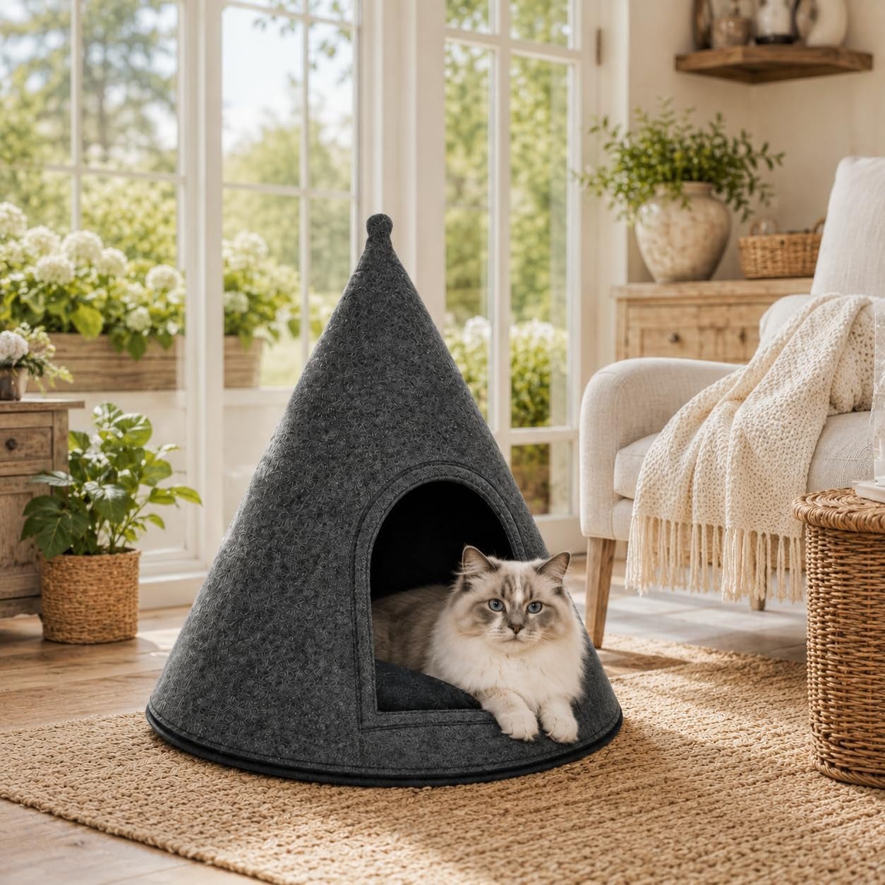 cat-bed-cat-cave-premium-felt-cat-bed-enclosure-for-indoor-cats-and-other-pets-stylish-indoor-pet-house-dark-grey-medium