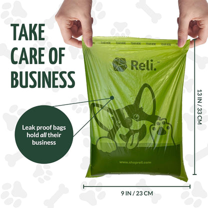 Reli. Biodegradable Dog Poop Bags W/Holder (1200 Count - 80 Rolls Bulk) | Leash Clip Dispenser | 9X13" Large Dog Bags for Poop | Green Eco-Friendly Oxobiodegradable Waste Disposal Refills (Unscented)3