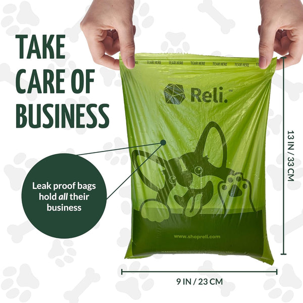 Reli. Biodegradable Dog Poop Bags W/Holder (1200 Count - 80 Rolls Bulk) | Leash Clip Dispenser | 9X13" Large Dog Bags for Poop | Green Eco-Friendly Oxobiodegradable Waste Disposal Refills (Unscented)3