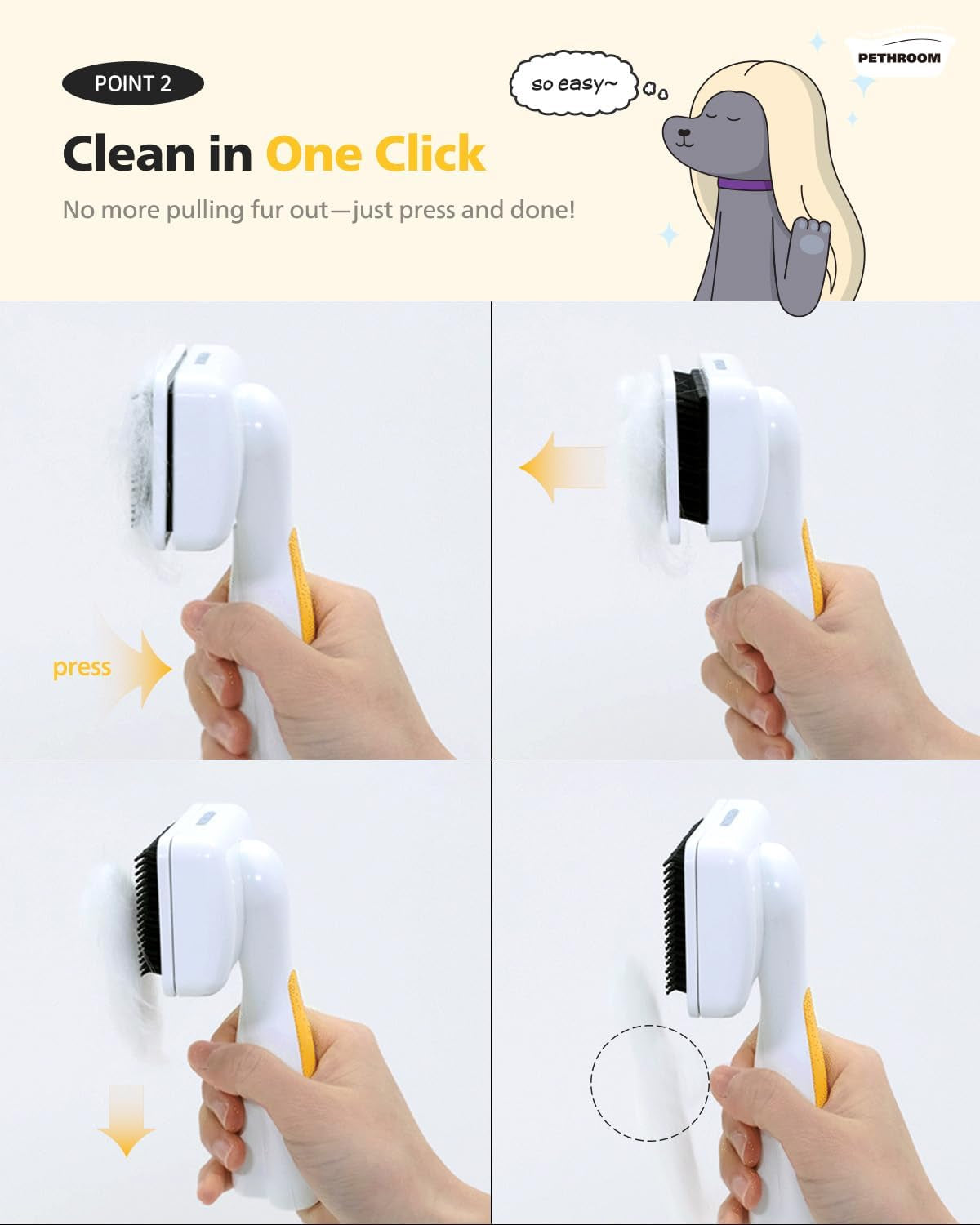 pethroom-self-cleaning-slicker-brush-for-dogs-cats-gentle-grooming-deshedding-tool-removes-mats-tangles-skin-friendly-coated-tips-one-touch-hair-removal-button