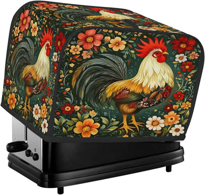 Animal Rooster Flower Toaster Cover 4 Slice Wide Slot Washable Kitchen Appliance Covers Fingerprint Bread Machine Dust Cover Small Toaster Oven Accessories Covers Bread Maker Bag Women Gift1