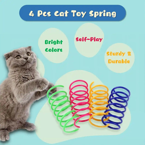 30 Pcs Premium Silent Cat Pom Pom Balls, Interactive Lightweight Assorted Colors Fuzzy Toy Balls (1.2 Inches), with 4 Pcs Cat Spring Toy for Indoor Kitten Playing Exercising4