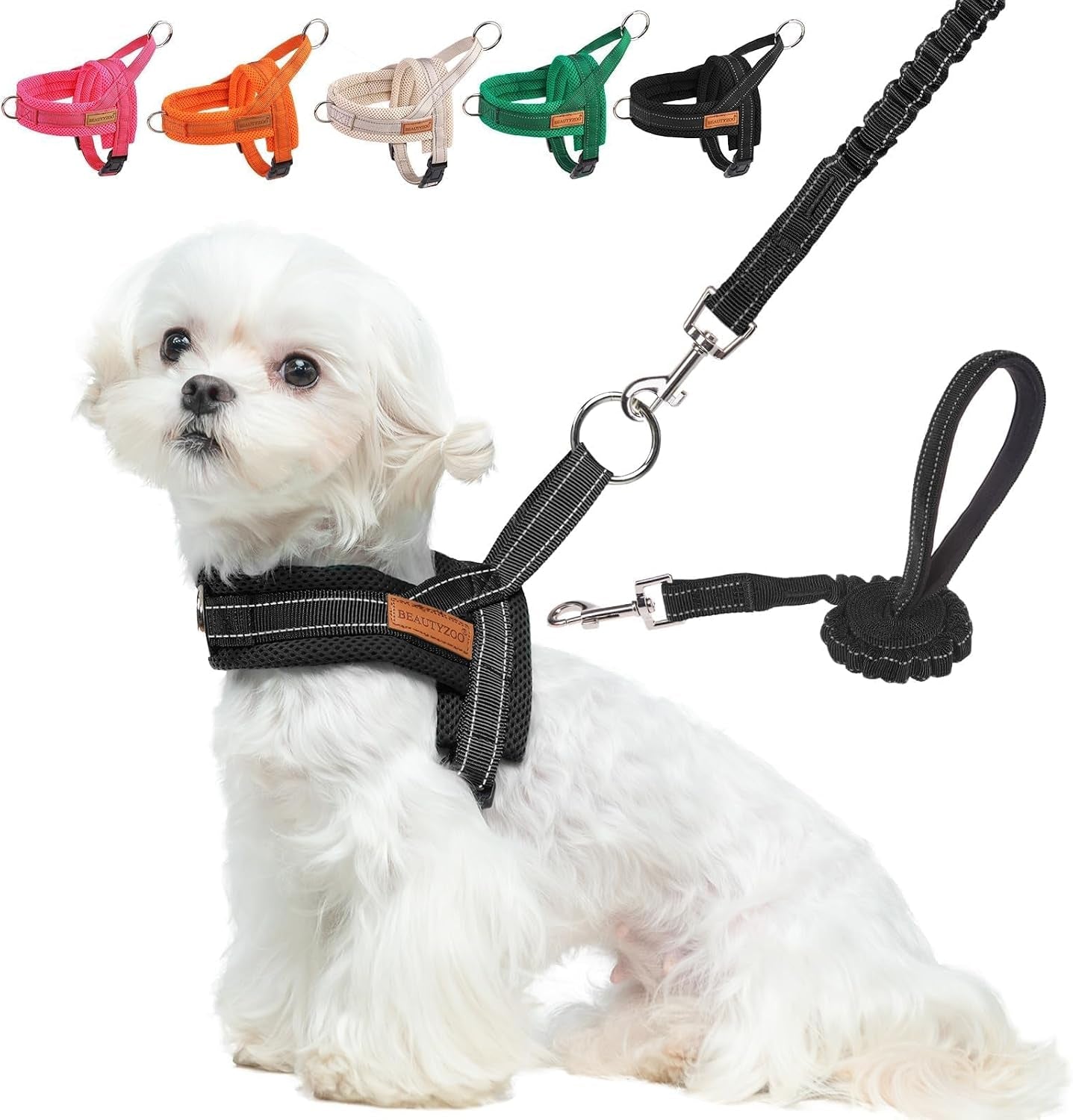 beautyzoo-dog-harness-no-pull-quick-fit-dog-harness-and-leash-set-escape-proof-vest-harness-with-soft-handle-reflective-breathable-mesh-padding-harness-for-medium-size-dog-training-walking-beige-m