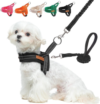 BEAUTYZOO Dog Harness No Pull, Quick Fit Dog Harness and Leash Set, Escape Proof Vest Harness with Soft Handle, Reflective Breathable Mesh Padding Harness for Medium Size Dog Training Walking, Beige M21