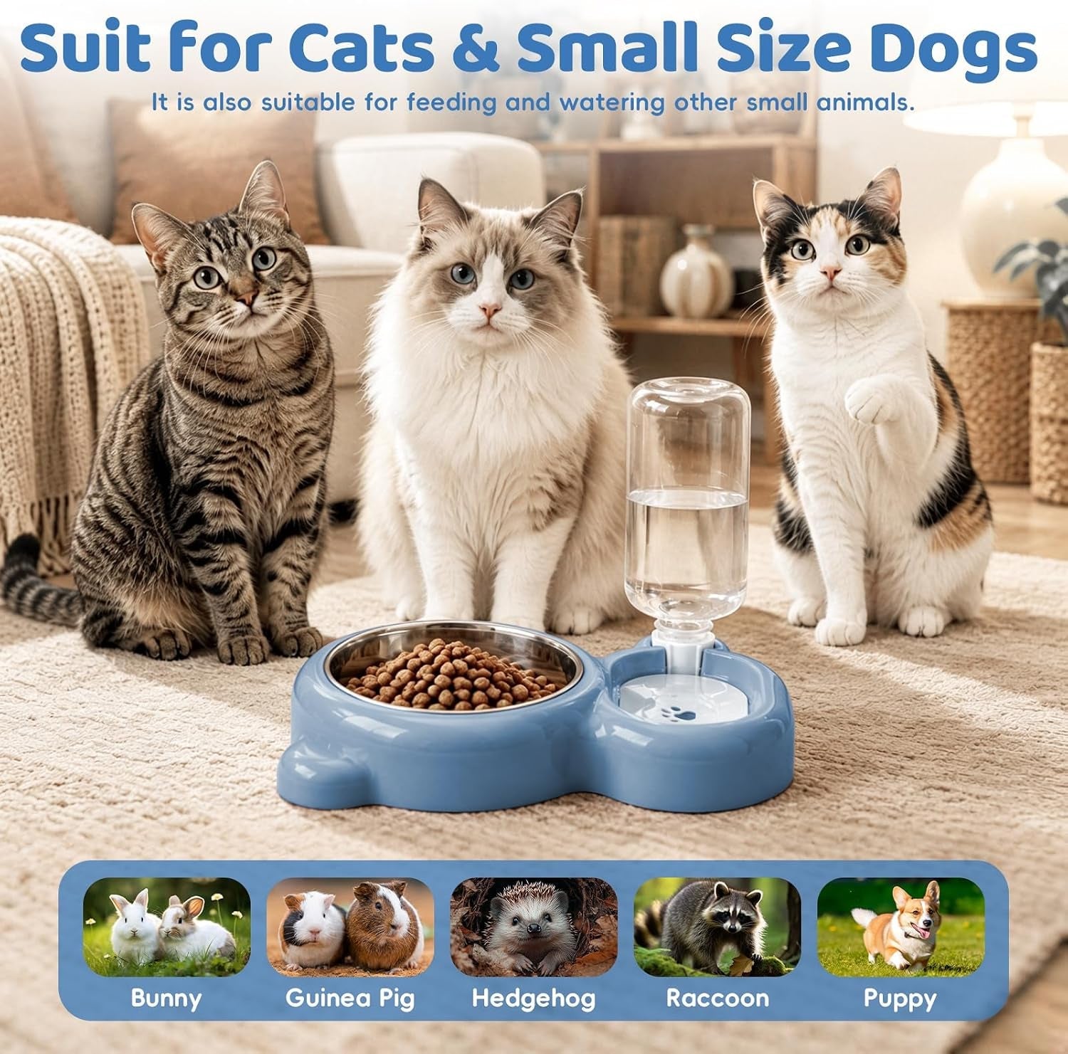 2-in-1-dog-cat-food-and-water-bowl-set-with-auto-water-dispenser-blue-anti-slip-splash-design-easy-to-clean-stainless-steel-bowl-and-safe-pp-material-suitable-for-puppies-and-cats