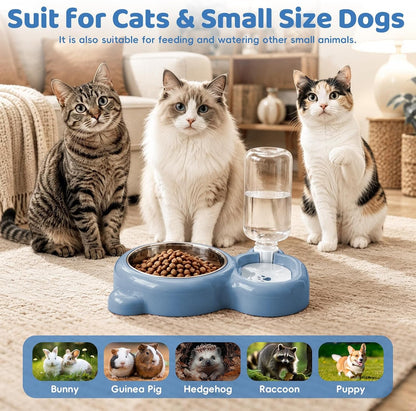 2-In-1 Dog Cat Food and Water Bowl Set with Auto-Water Dispenser, Blue | Anti-Slip & Splash Design, Easy to Clean, Stainless Steel Bowl and Safe PP Material, Suitable for Puppies and Cats7