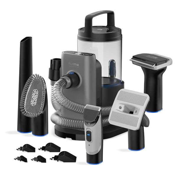 FURME Professional plus Pet Grooming Vacuum Kit - Cat & Dog Grooming Kit for Easy Pet Care at Home, Quiet & Safe Dog Hair Remover Machine with Brush, Clipper, Shedding & Cleaner Tools & 2L Canister1