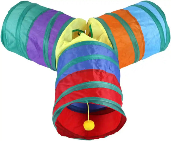 32Pcs Cat Toys Kitten Interactive Pet Toys Assortments, Foldable Rainbow Tunnel, Teaser Wand Fluffy Mouse Crinkle Balls Bell Play for Puppy Kitty (3 Way)6