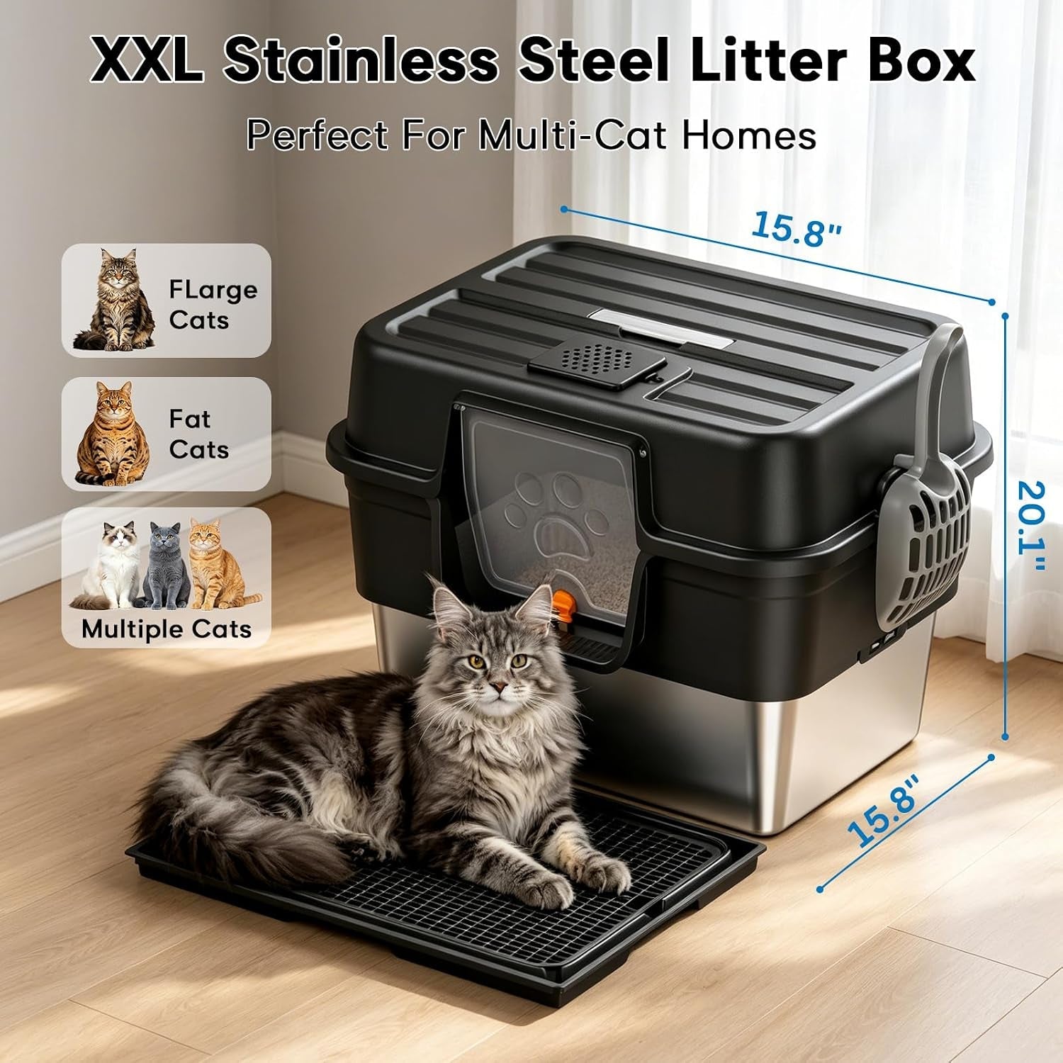 stainless-steel-enclosed-litter-box-for-large-cats-xxl-covered-cat-litter-box-with-lid-leakproof-high-sided-metal-cat-litter-box-easy-to-clean-odor-resistant-multi-cat-homeblack