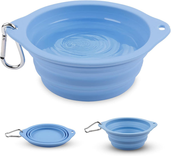 Collapsible Dog Bowl - 800Ml/27 Oz Portable Silicone Travel Water Bowl for Dogs with Carabiner | Foldable, Dishwasher Safe | Hiking, Camping Dog Essentials & Outdoor Pet Feeding - Blue1