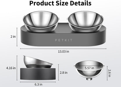 PETKIT 304 Stainless Steel Elevated Cat Bowls&Dog Bowls,Raised Cat Food and Water Bowl Set, Non-Slip, anti Vomiting 15°Tilted Cat Small Animal Plate3