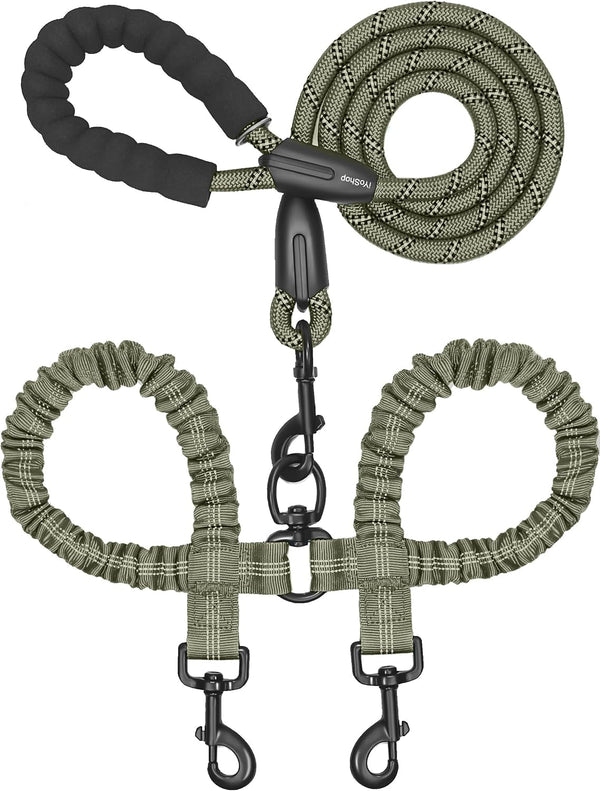 Iyoshop Dual Dog Leash - 360° Swivel, No Tangle Walking Leash with Shock Absorbing Bungee for Two Dogs (Large, 25-150 Lbs, Black)15