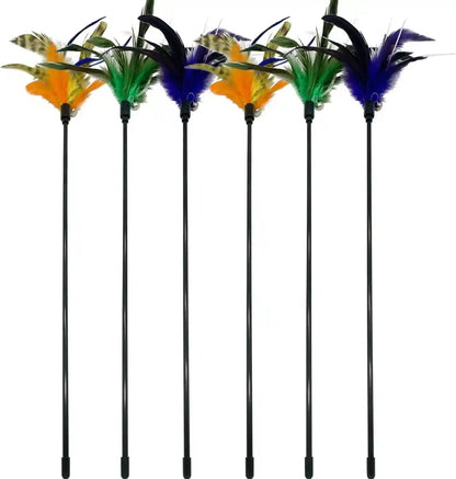Cat Wand Toy Feather Stick Cat Toys, 6 Pieces Interactive Cat Toy Feathers Wand for Indoor Cats (A)8