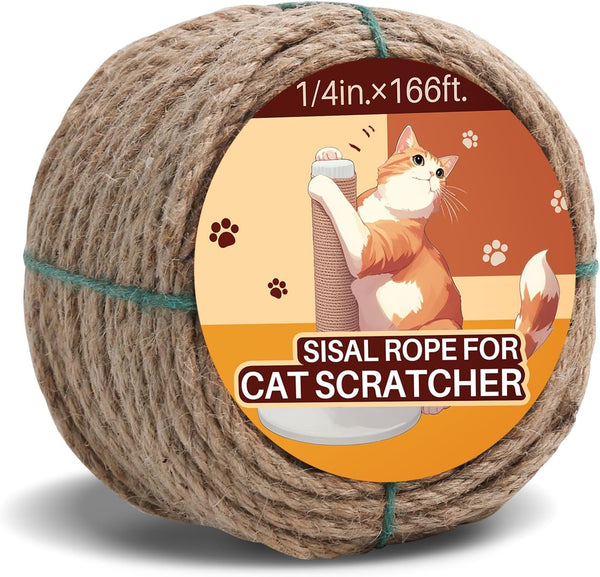 Sisal Rope for Cat Scratcher 1/4" 100 Ft Cat Tree Twine for Repairing Cat Scratching Post Replacement DIY Hemp Rope for Carpet Mat, Pet, and Crafts Gardening Home Decorating14