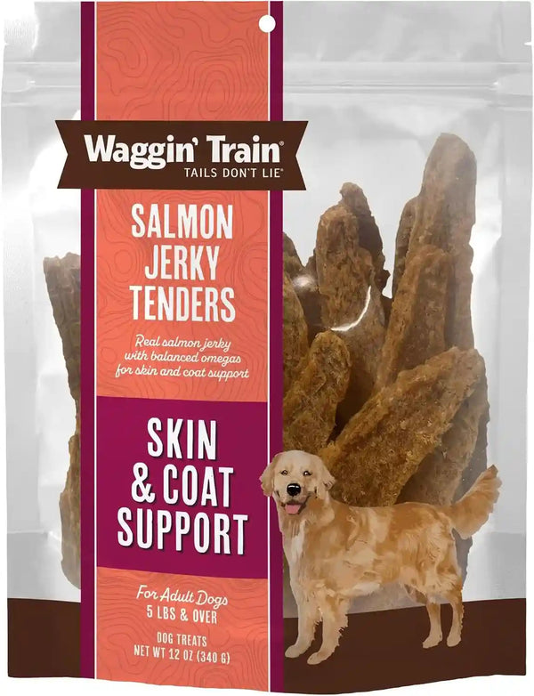 Waggin' Train Salmon Jerky Dog Treats for Skin and Coat Support, Made with 100% Real Salmon, No Grains and No Artificial Flavors or Colors, High Protein Dog Treat, Easily Digestible, 12 Oz. Pouch10