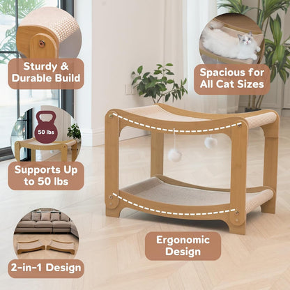 AIXINPET Two-Level Sisal Cat Scratcher Bed - Sturdy Cat Scratching Post with Scratch Pad&Hammock Bed, Comfortable Cats Bed for Indoor Kittens&Adult Cats -Sturdy Wooden Frame,Protect Furniture7
