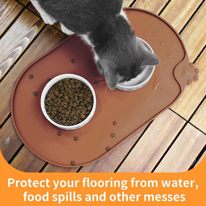 Silicone Pet Placemat, Waterproof Pet Feeding Bowl Mat, Brown, 24" * 16"5