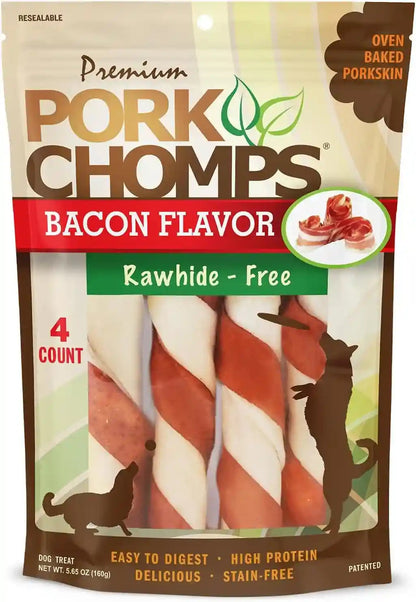 Pork Chomps Roasted Pork Skin Dog Chews, 6 Inch Twists, 15 Count - Long-Lasting Treats for Dogs - High Protein, Rawhide-Free, Low Fat, Healthy & Delicious Chews15