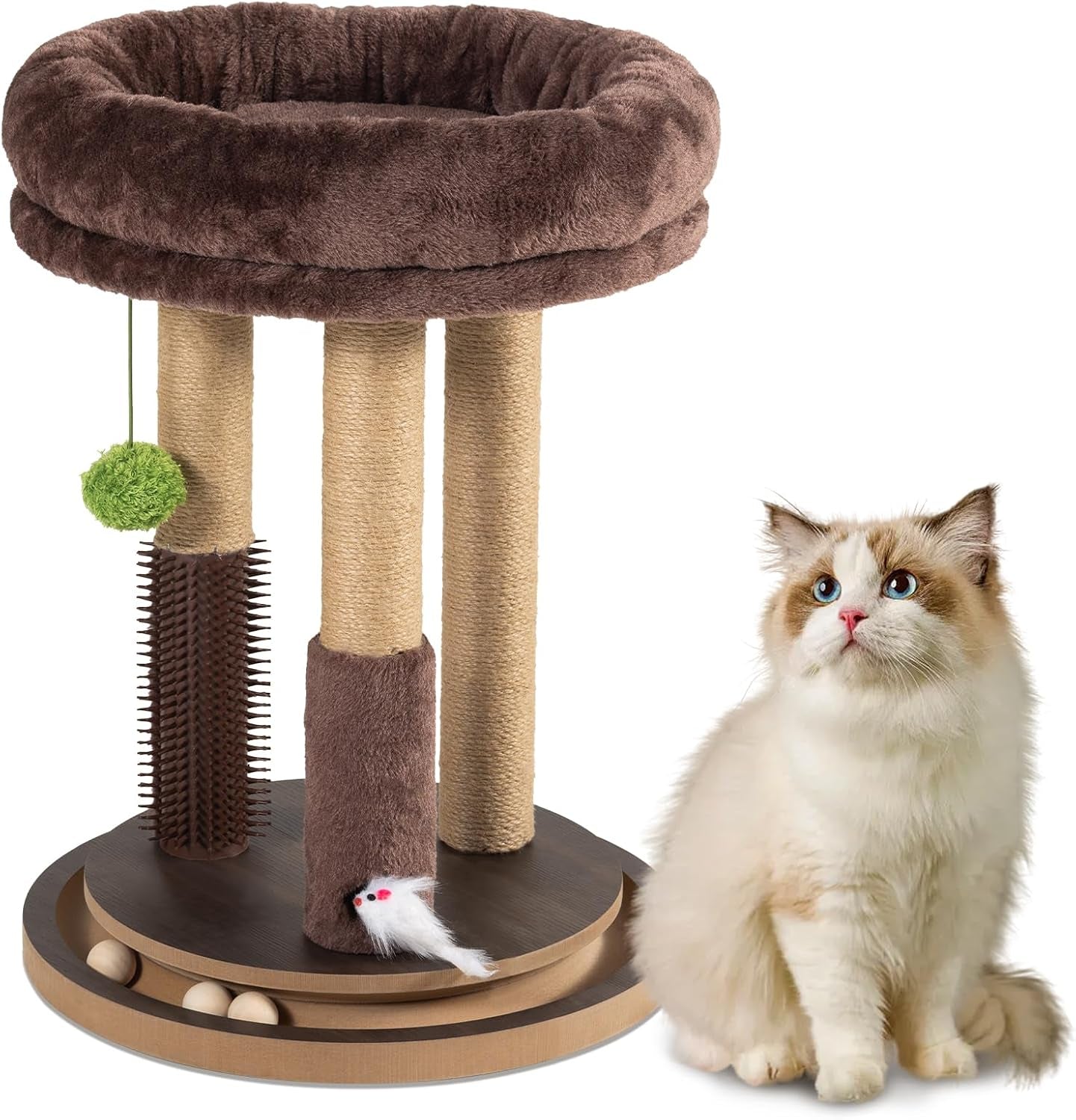 22-inch-heavy-duty-cat-scratching-post-with-cozy-plush-bed-3-sisal-scratching-posts-interactive-cat-scratcher-with-grooming-brush-hanging-pom-pom-track-balls-mouse-toy-for-indoor-cats