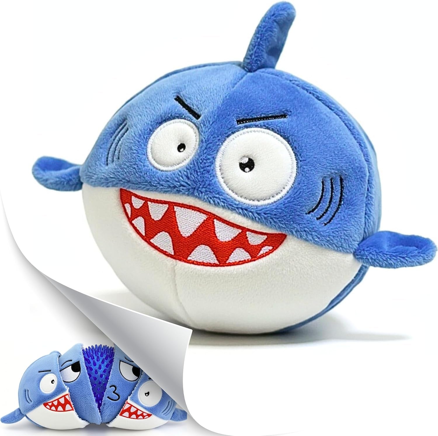 sharky-3-in-1-plush-shark-dog-chew-toy-with-squeaky-ball-inside-for-aggressive-chewers-super-interactive-no-stuffing-strong-tough-heavy-durable-birthday-gift-box-for-small-large-breed