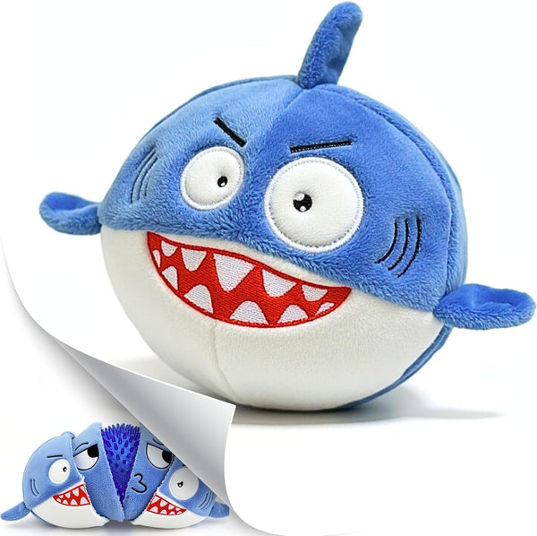 Sharky 3 in 1 Plush Shark Dog Chew Toy with Squeaky Ball inside for Aggressive Chewers, Super Interactive No Stuffing, Strong Tough Heavy Durable, Birthday Gift Box for Small & Large Breed1