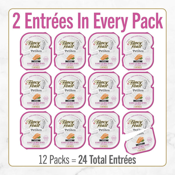 Purina Fancy Feast Petites Seared Salmon Wet Cat Food, 2.8 Oz, 12-Pack | 24 Single Servings Made with Seared Salmon with Spinach. No Artificial Colors or Preservatives. Conveinent Break-Apart Tubs4